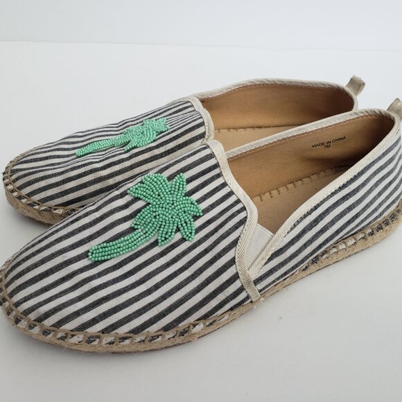 Talbots Izzy Nautical Beaded Palm Striped Canvas Espadrilles Flat Shoes - Picture 5 of 8